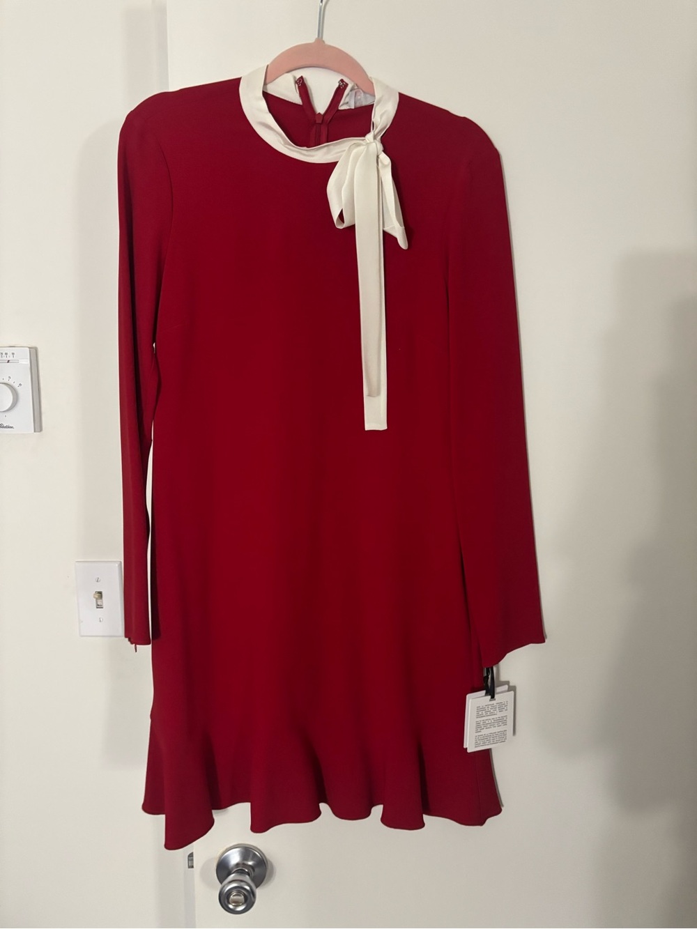 Valentino Red Long Sleeve Tie-Neck Dress - NWT